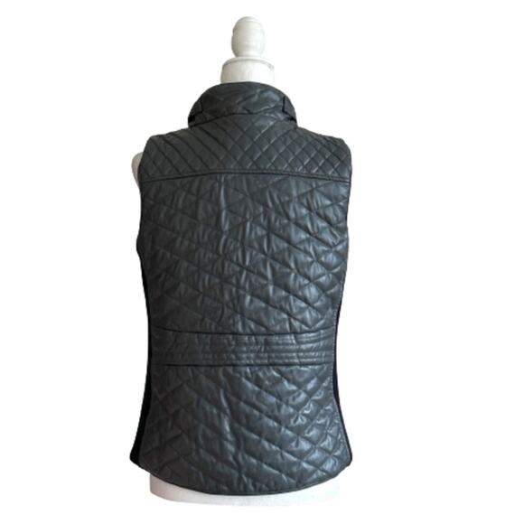Poof Quilted Vest Deep Gray Faux Leather Quilted Knit Side Panel Pockets Small - Picture 6 of 11
